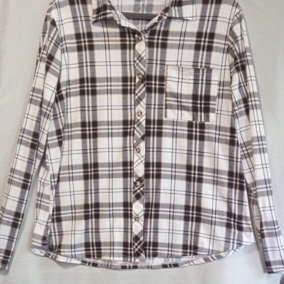 Pink And Gray Button Down Plaid Shirt - Picture 1 of 6